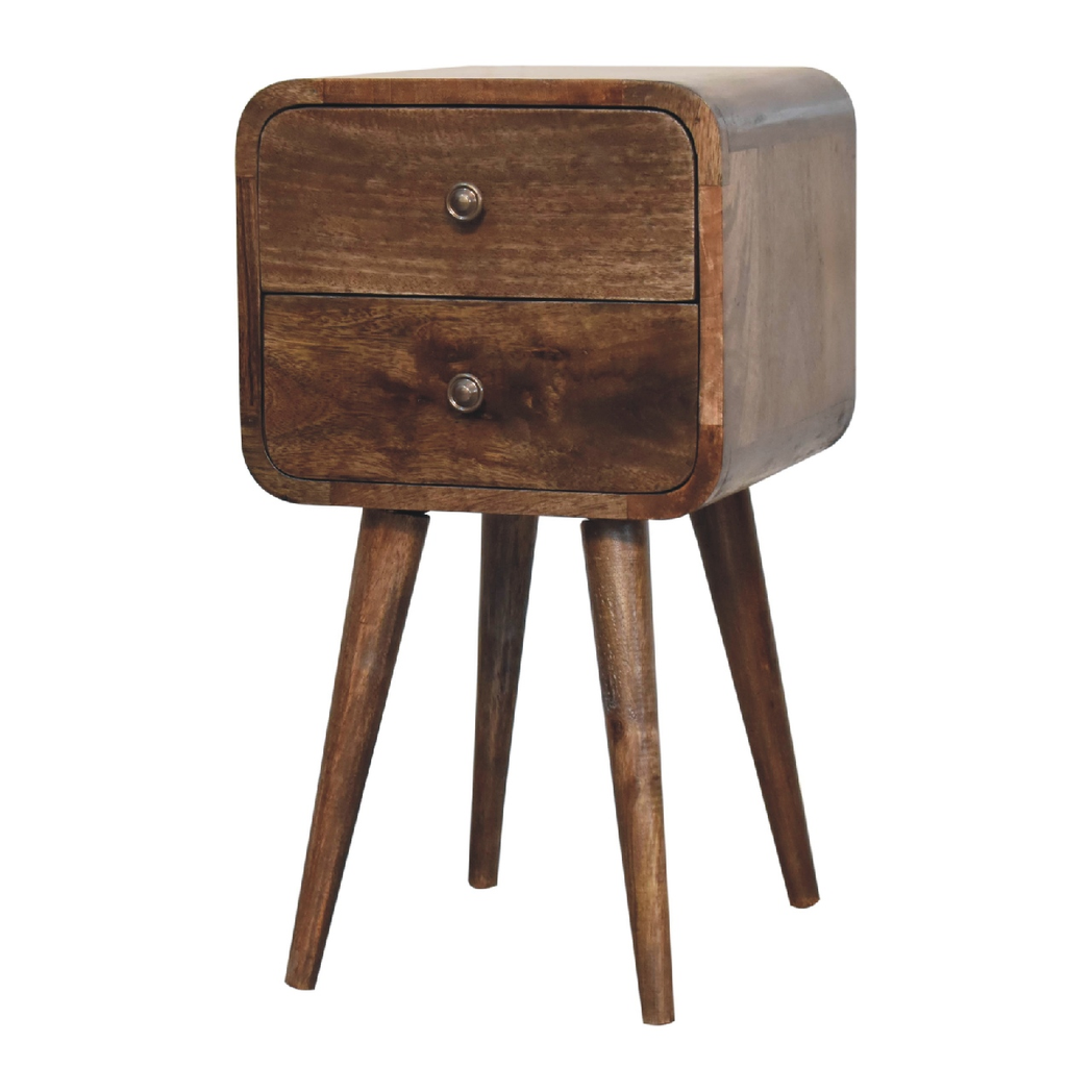Artisan Furniture Solid Wood Mini Curved Grey Washed Bedside, Brown, 2 Drawers