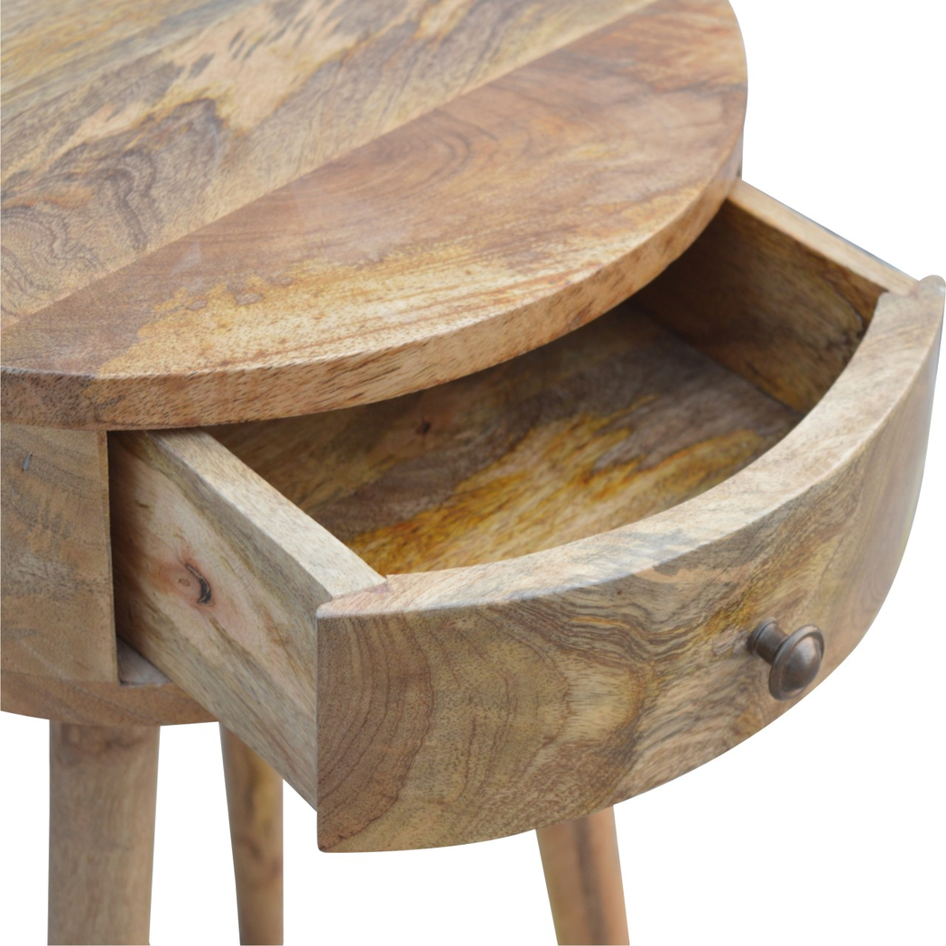 Artisan Furniture Solid Wood Nordic Circular Shaped Bedside, Beige, 1Drawer