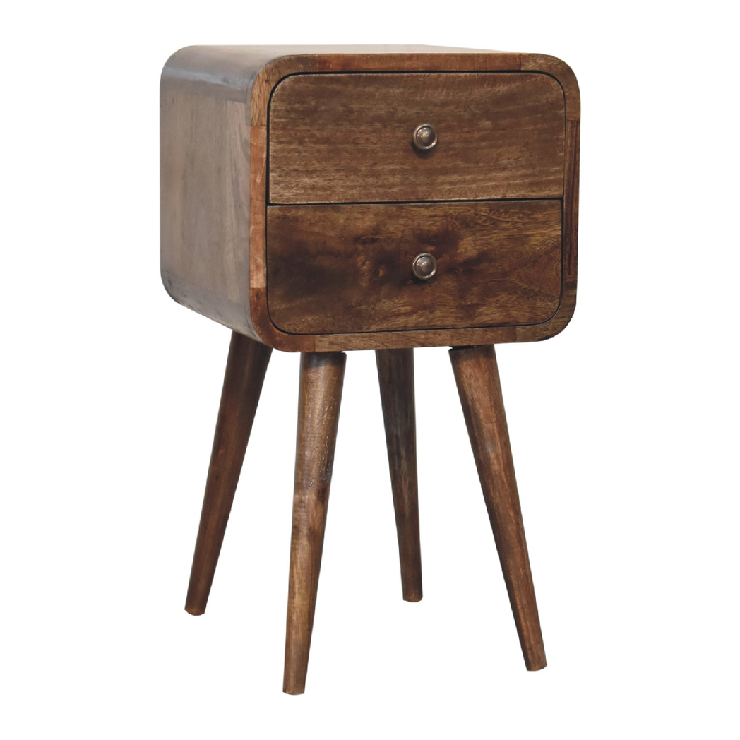 Artisan Furniture Solid Wood Mini Curved Grey Washed Bedside, Brown, 2 Drawers