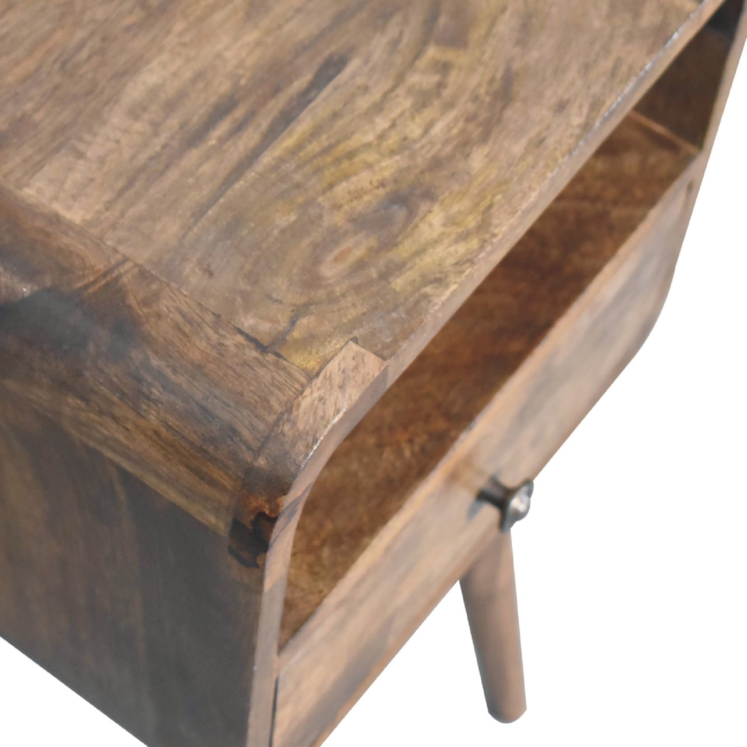 Artisan Furniture Solid Wood Mini Grey Wash Curve Open Bedside, Brown, 1 Drawer