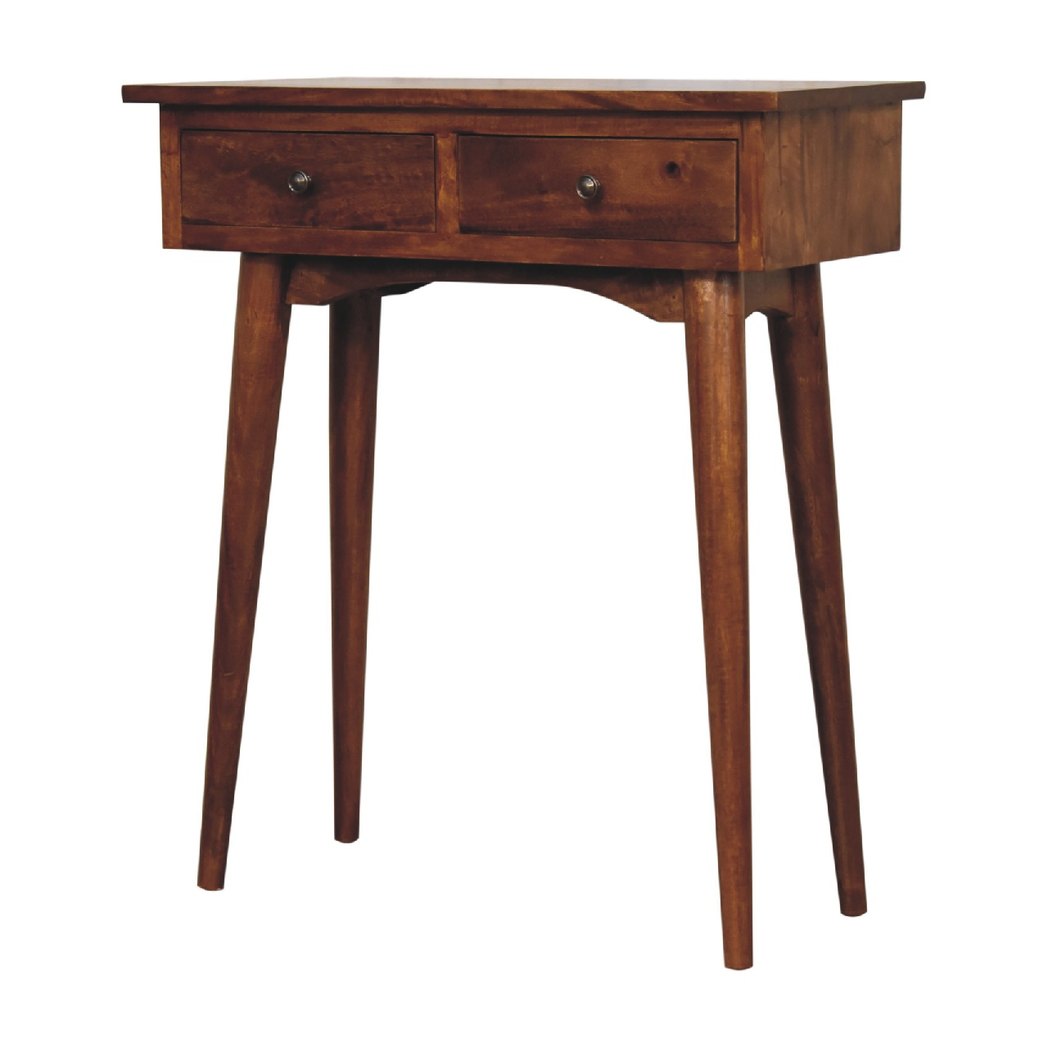 Artisan Furniture Solid Wood Mini Chestnut Hallway Console, 2 Drawers, Dark Brown