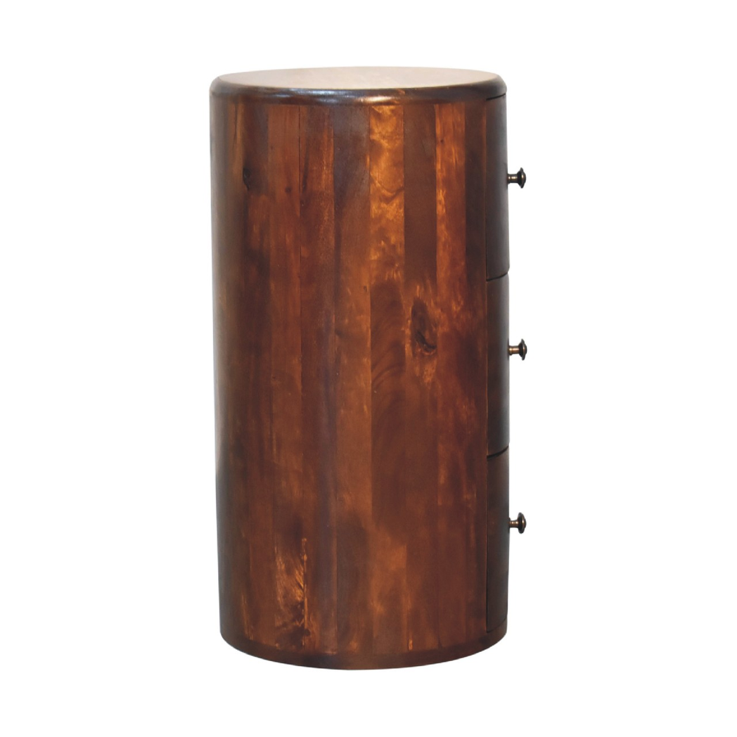 Artisan Furniture Solid Wood Chestnut Drum Chest, 3 Drawers, Dark Brown