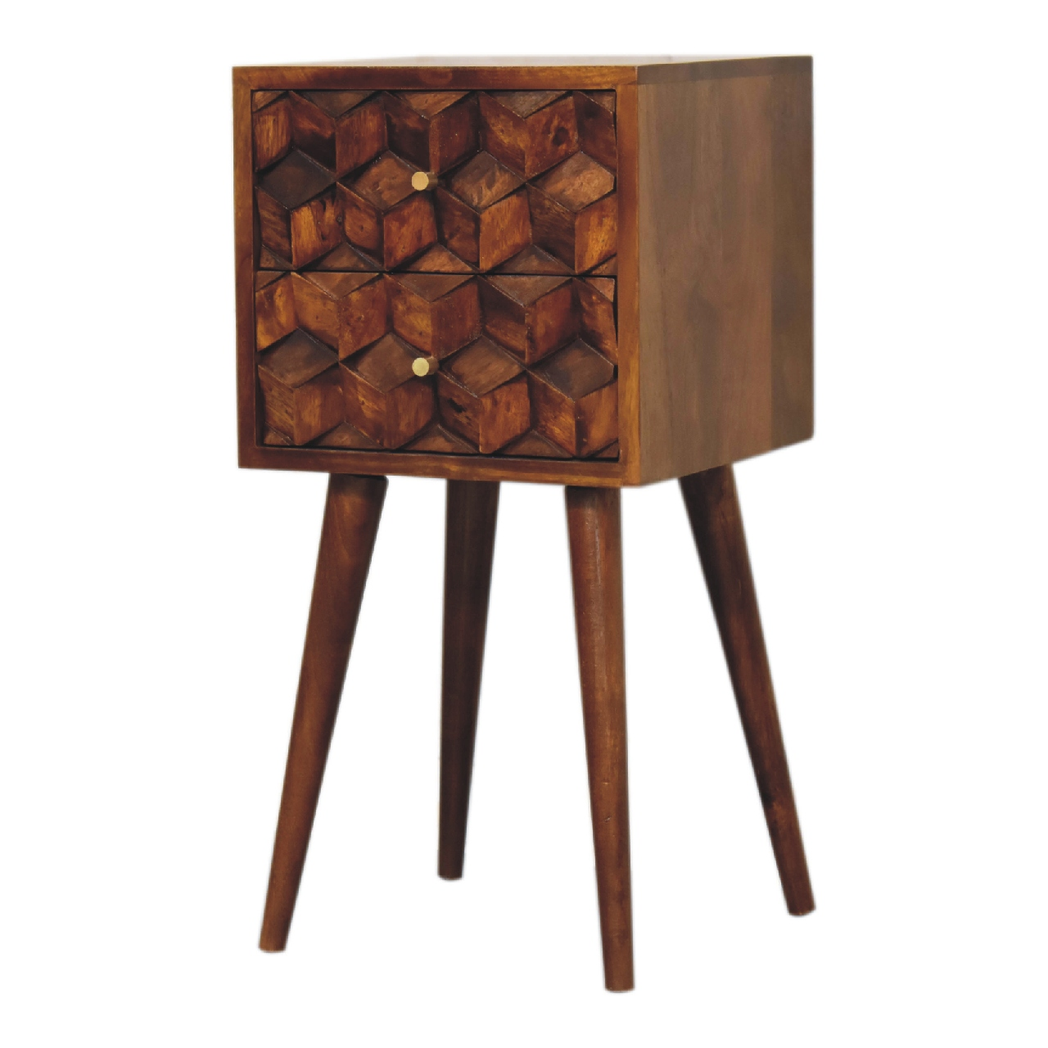 Artisan Furniture Solid Wood Mini Chestnut Cube 2 Drawer Bedside, Brown, 2 Drawers