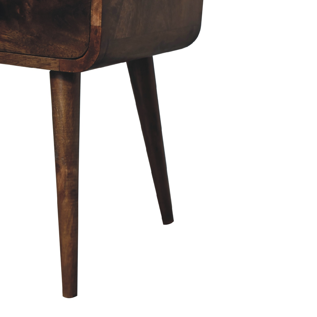Artisan Furniture Solid Wood Mini Curved Grey Washed Bedside, Brown, 2 Drawers