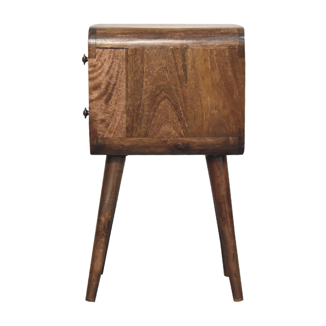 Artisan Furniture Solid Wood Mini Curved Grey Washed Bedside, Brown, 2 Drawers