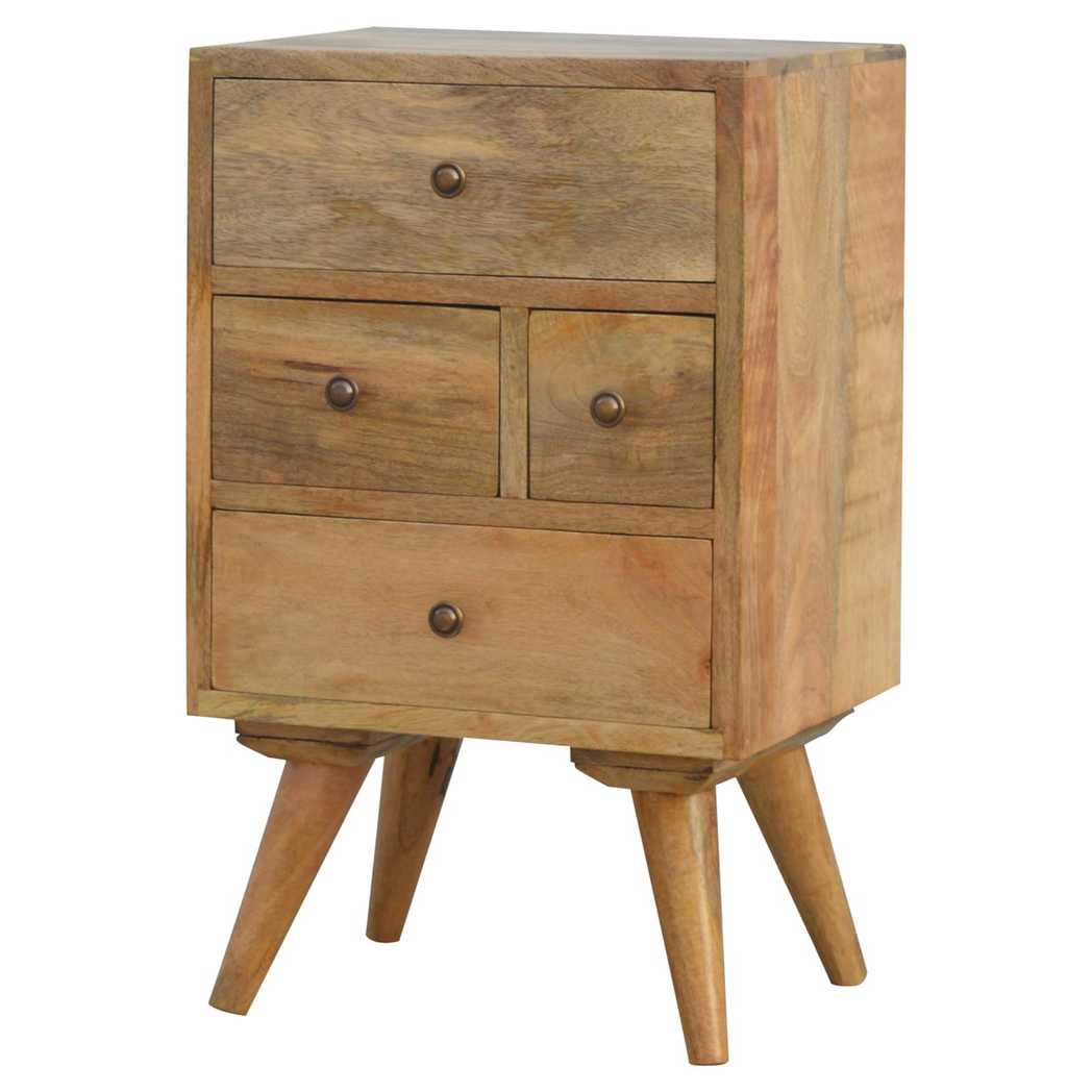 Artisan Furniture Solid Wood Wall Nordic Style 4 Drawer Multi Bedside, 4 Drawers, Brown