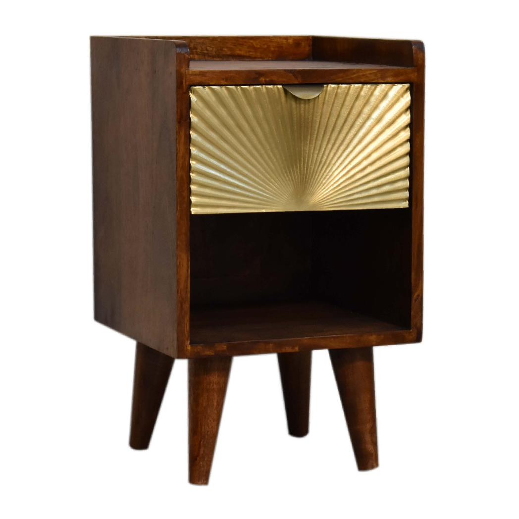 Artisan Furniture Solid Wood Mini Manila Gold 1 Drawer Bedside, 1 Shelf, Brown & Golden