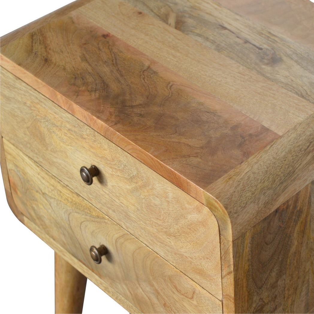 Artisan Furniture Solid Wood Curved Oak-ish Bedside, 2 Drawers, Brown Color