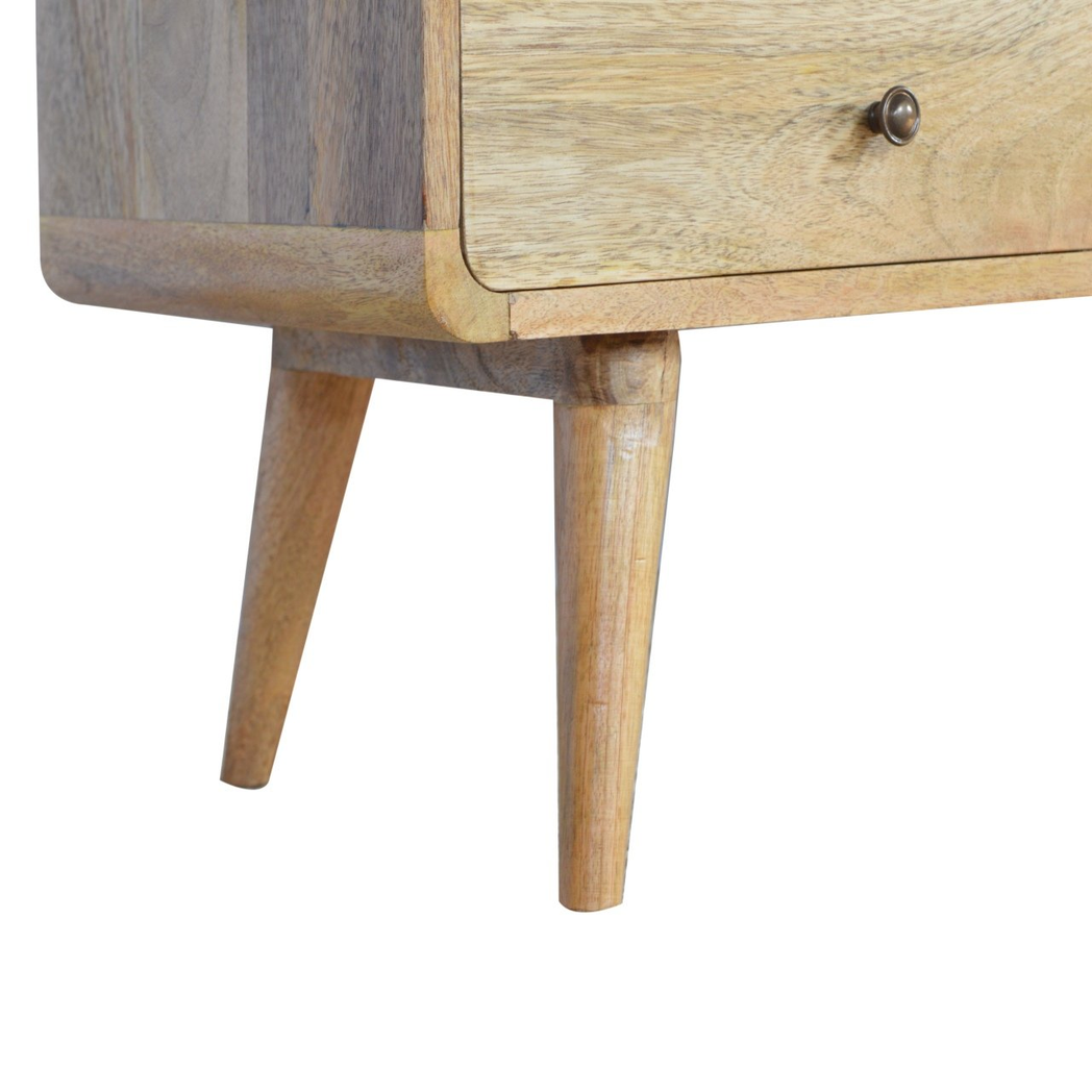 Artisan Furniture Solid Wood Curved Oak-ish Media Unit, 2 Drawers, 1 Open Slot, Brown Color