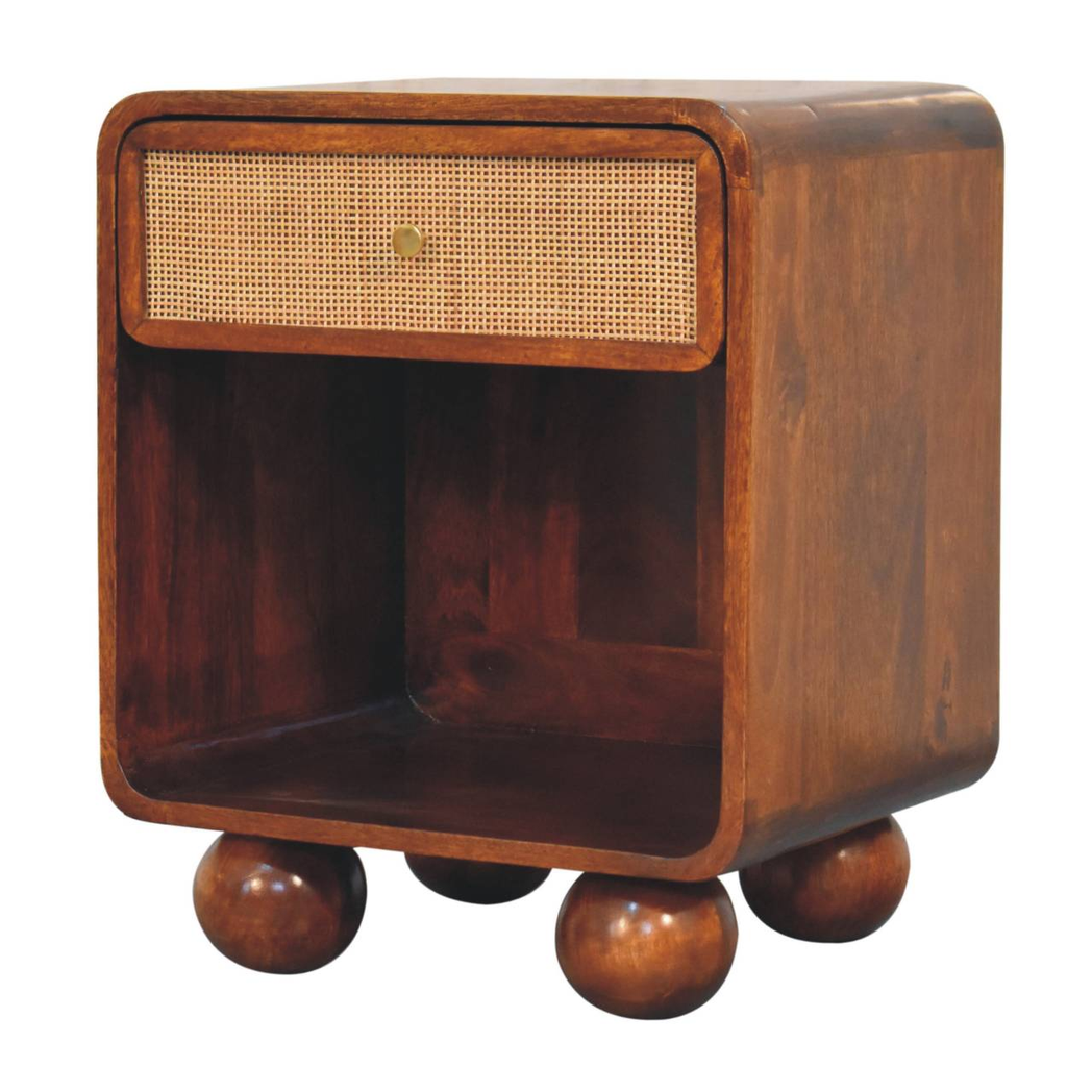 Artisan Furniture Solid Wood Chestnut Open Woven Bedside, 1 Drawer & 1 Shelf, Brown