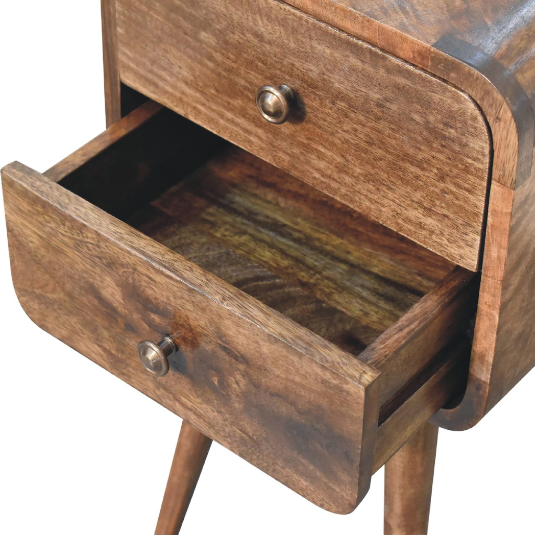Artisan Furniture Solid Wood Mini Curved Grey Washed Bedside, Brown, 2 Drawers