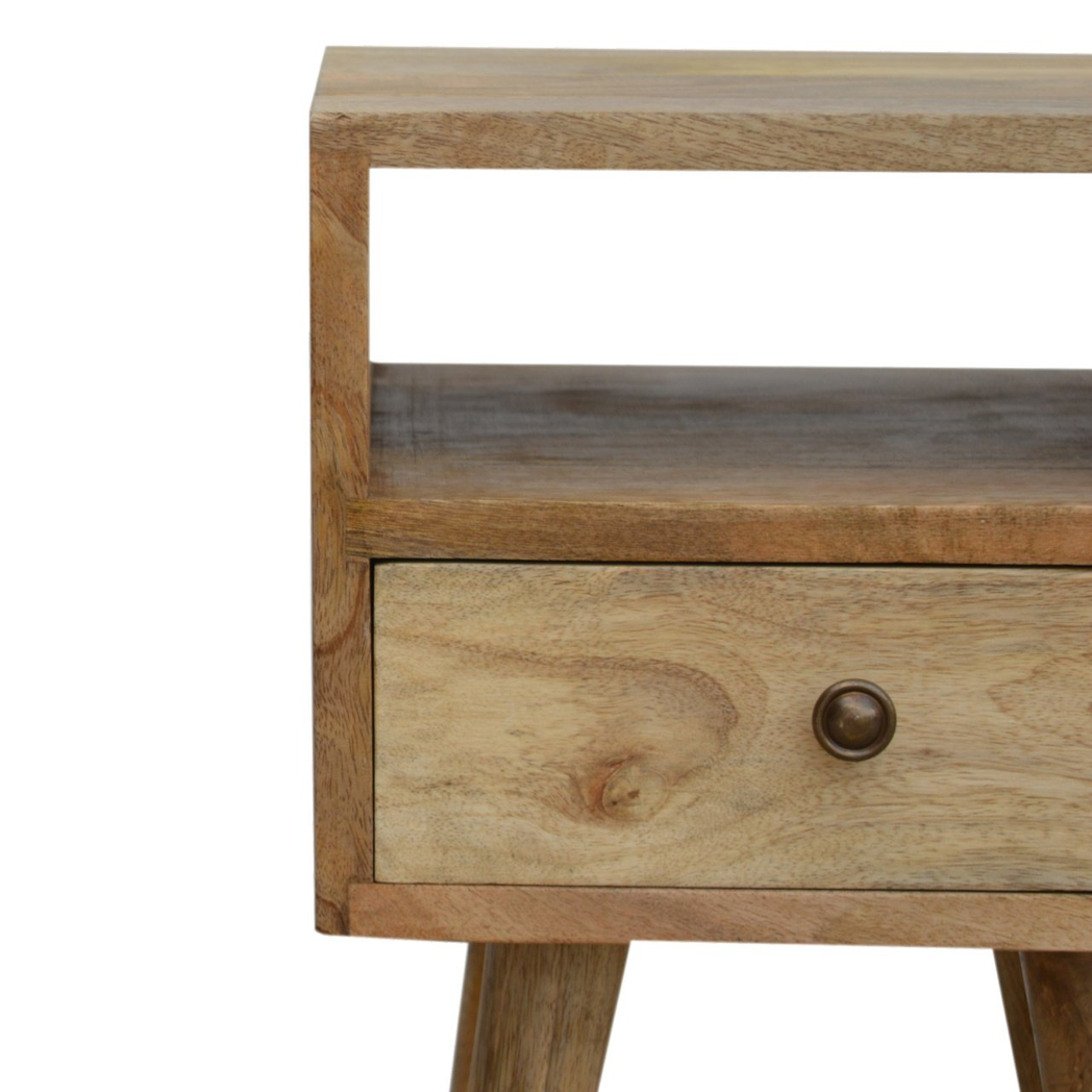 Artisan Furniture Solid Wood Mini Oak-ish Bedside, 1 Drawer, 1 Open Slot, Beige