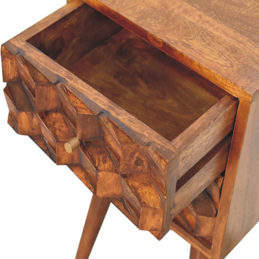 Artisan Furniture Solid Wood Mini Chestnut Cube 2 Drawer Bedside, Brown, 2 Drawers