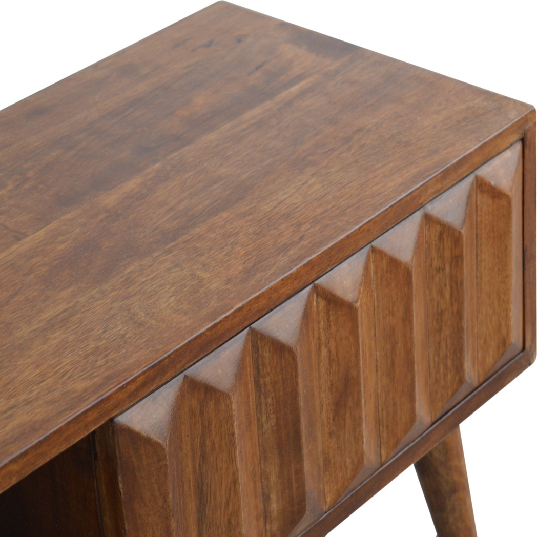 Artisan Furniture Solid Wood Chestnut Prism Sliding Media Unit, 1 Open Slot, 1 Side Sliding Door, Dark Brown