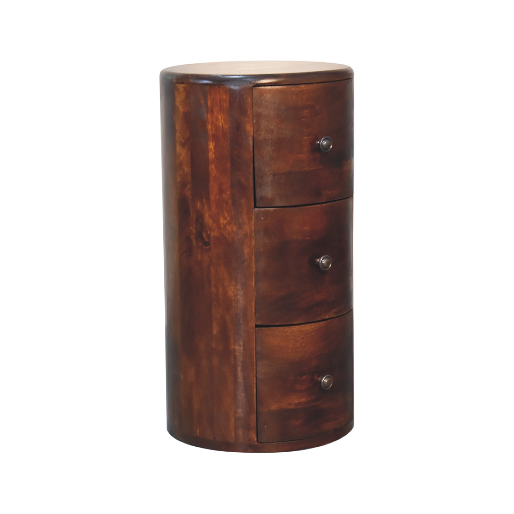 Artisan Furniture Solid Wood Chestnut Drum Chest, 3 Drawers, Dark Brown