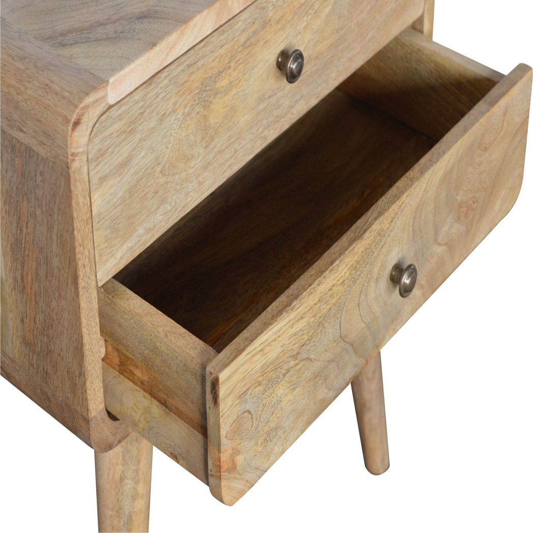 Artisan Furniture Solid Wood Curved Oak-ish Bedside, 2 Drawers, Brown Color