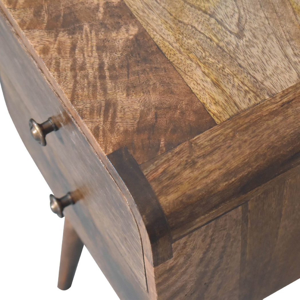 Artisan Furniture Solid Wood Mini Curved Grey Washed Bedside, Brown, 2 Drawers