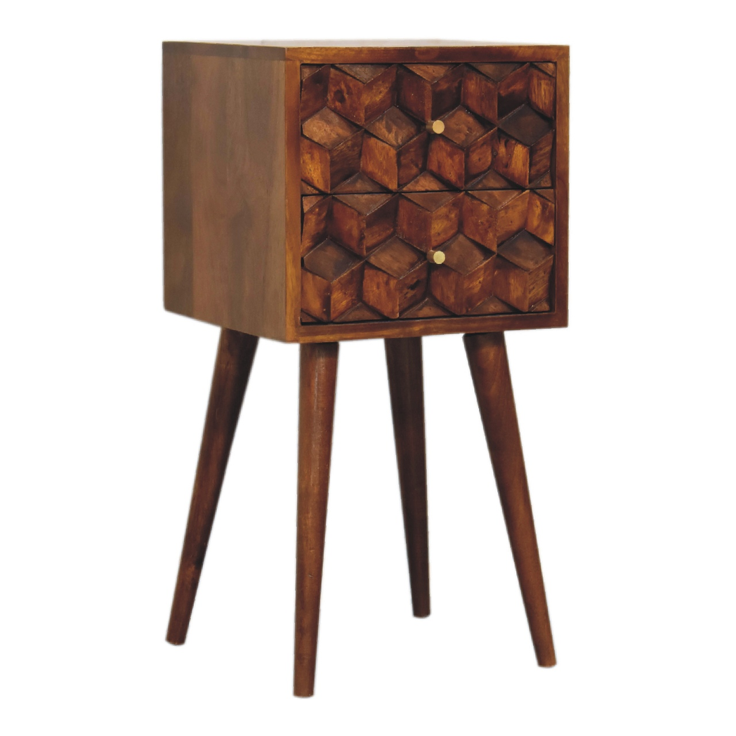 Artisan Furniture Solid Wood Mini Chestnut Cube 2 Drawer Bedside, Brown, 2 Drawers
