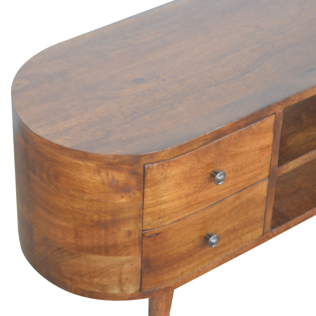 Artisan Furniture Solid Wood Chestnut Rounded Entertainment Unit, 4 Drawers, 2 Open Slots