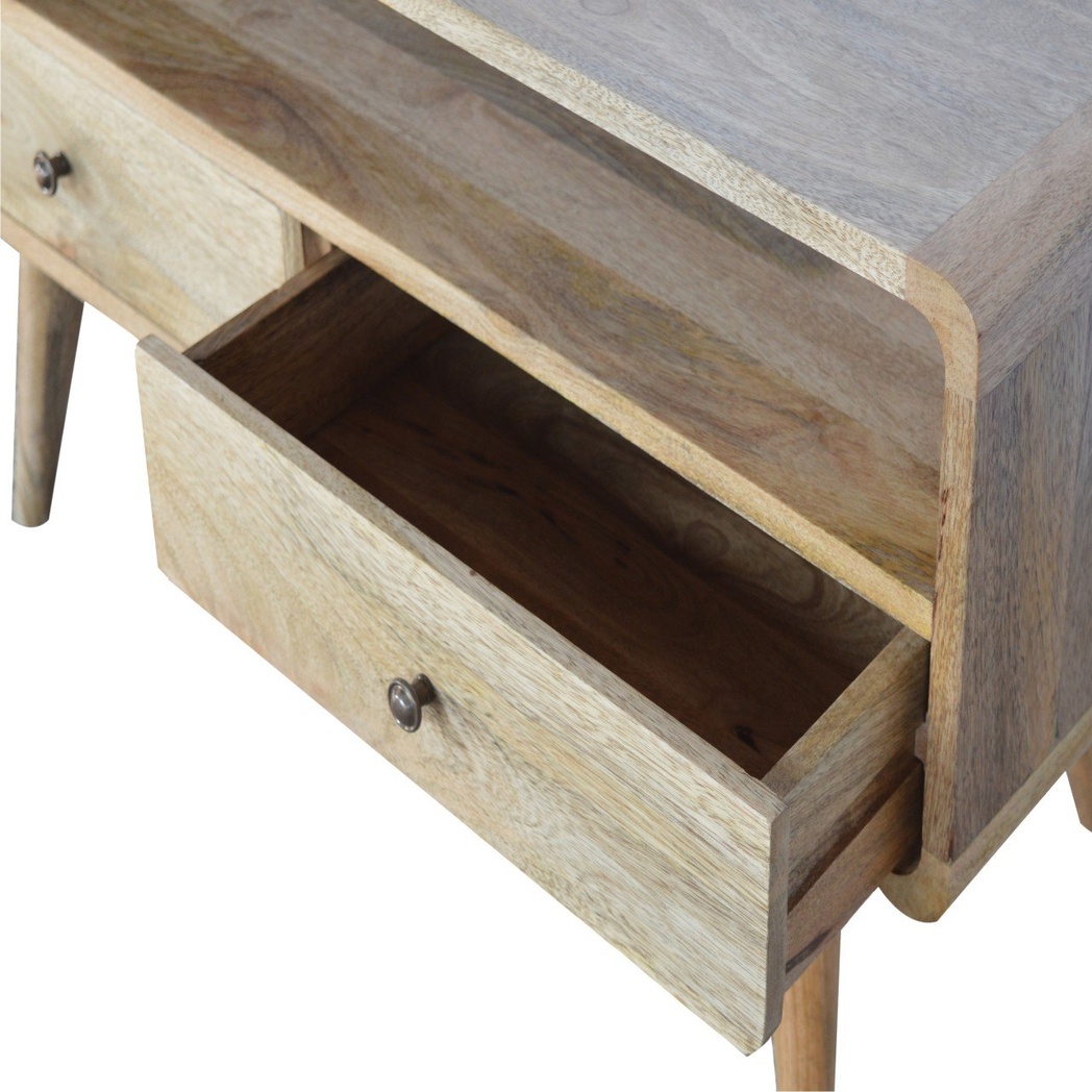 Artisan Furniture Solid Wood Curved Oak-ish Media Unit, 2 Drawers, 1 Open Slot, Brown Color