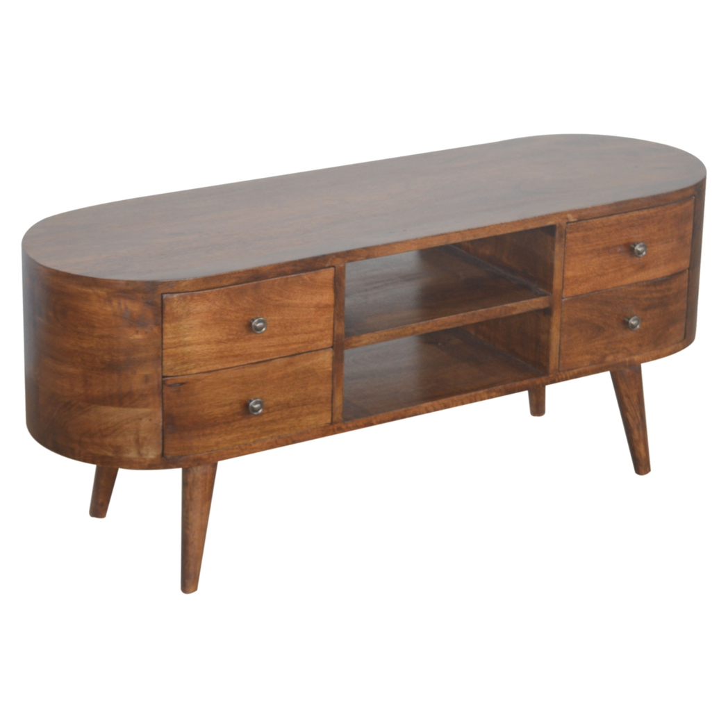 Artisan Furniture Solid Wood Chestnut Rounded Entertainment Unit, 4 Drawers, 2 Open Slots