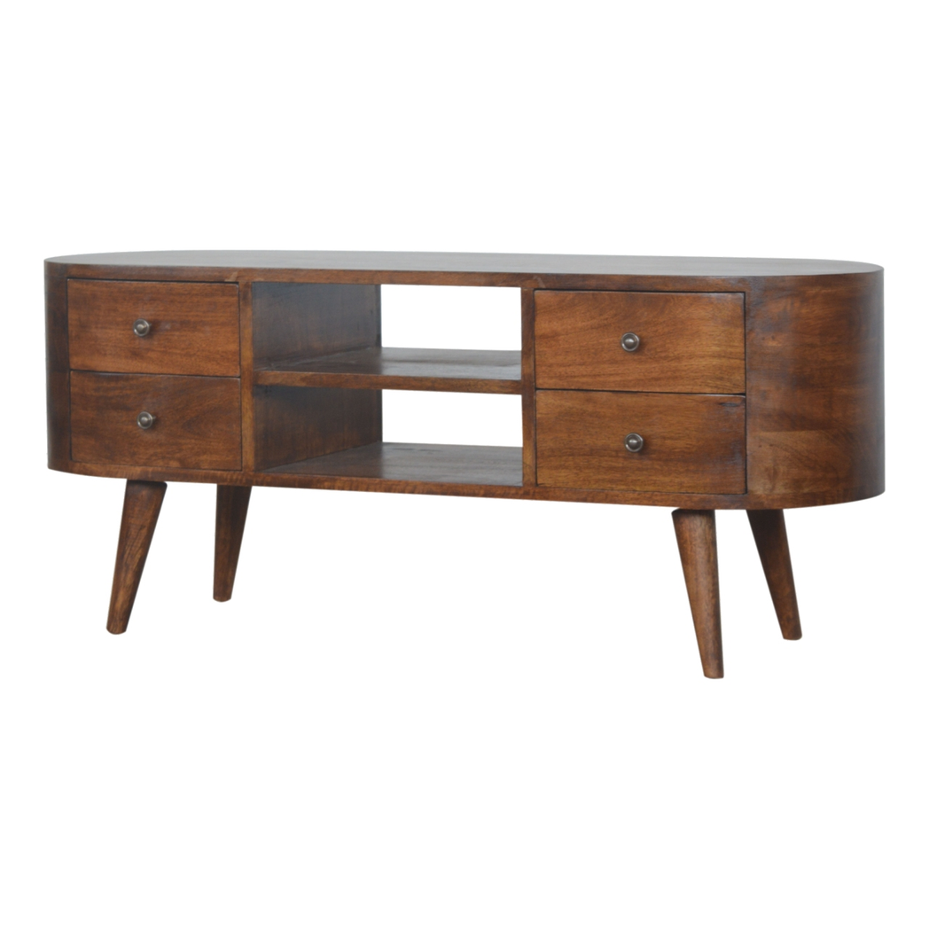 Artisan Furniture Solid Wood Chestnut Rounded Entertainment Unit, 4 Drawers, 2 Open Slots
