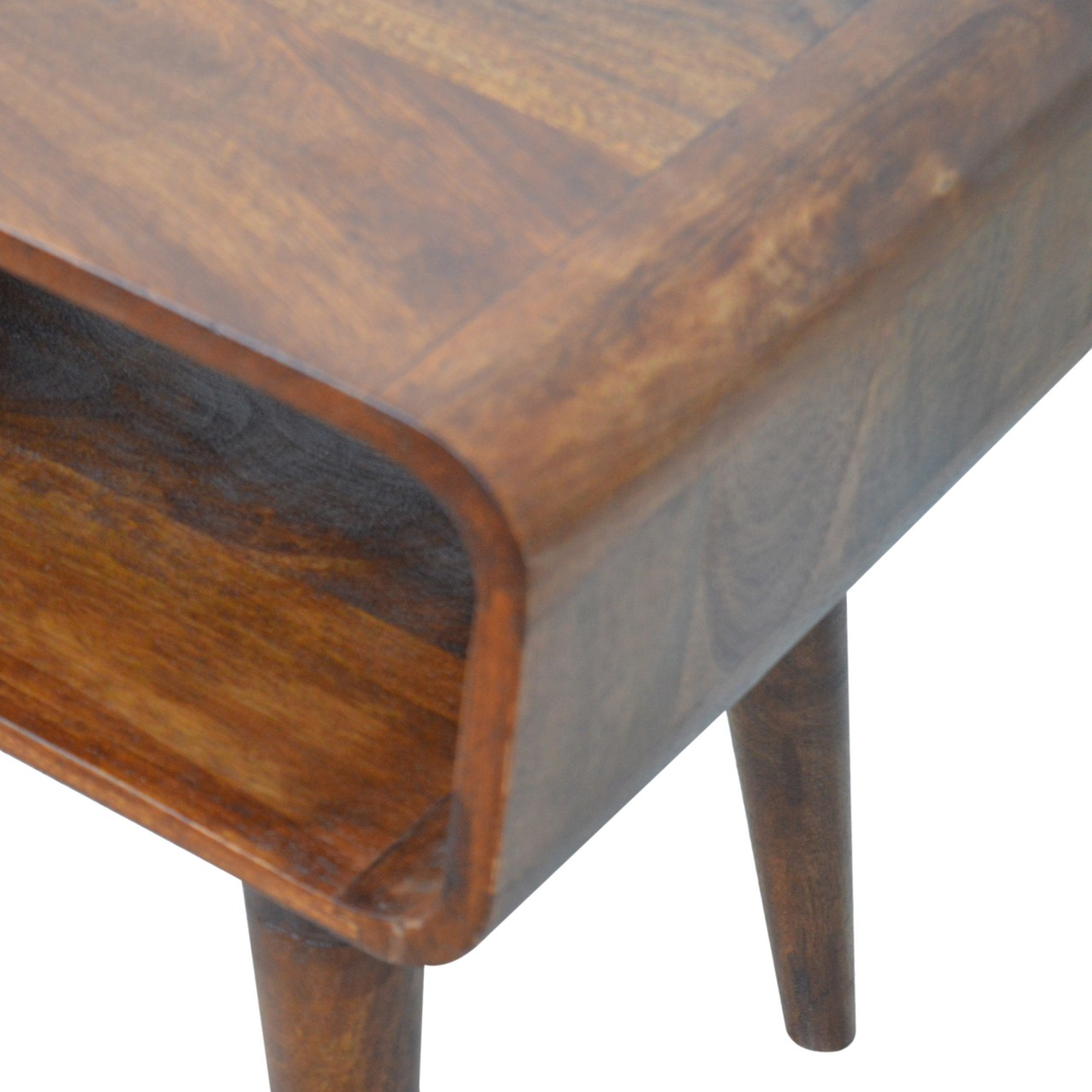 Artisan Furniture Solid Wood Curved Open Chestnut Bedside, Dark Brown, 1 Open Slot