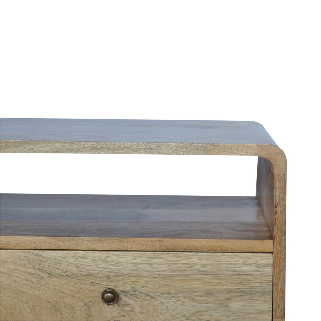 Artisan Furniture Solid Wood Curved Oak-ish Media Unit, 2 Drawers, 1 Open Slot, Brown Color