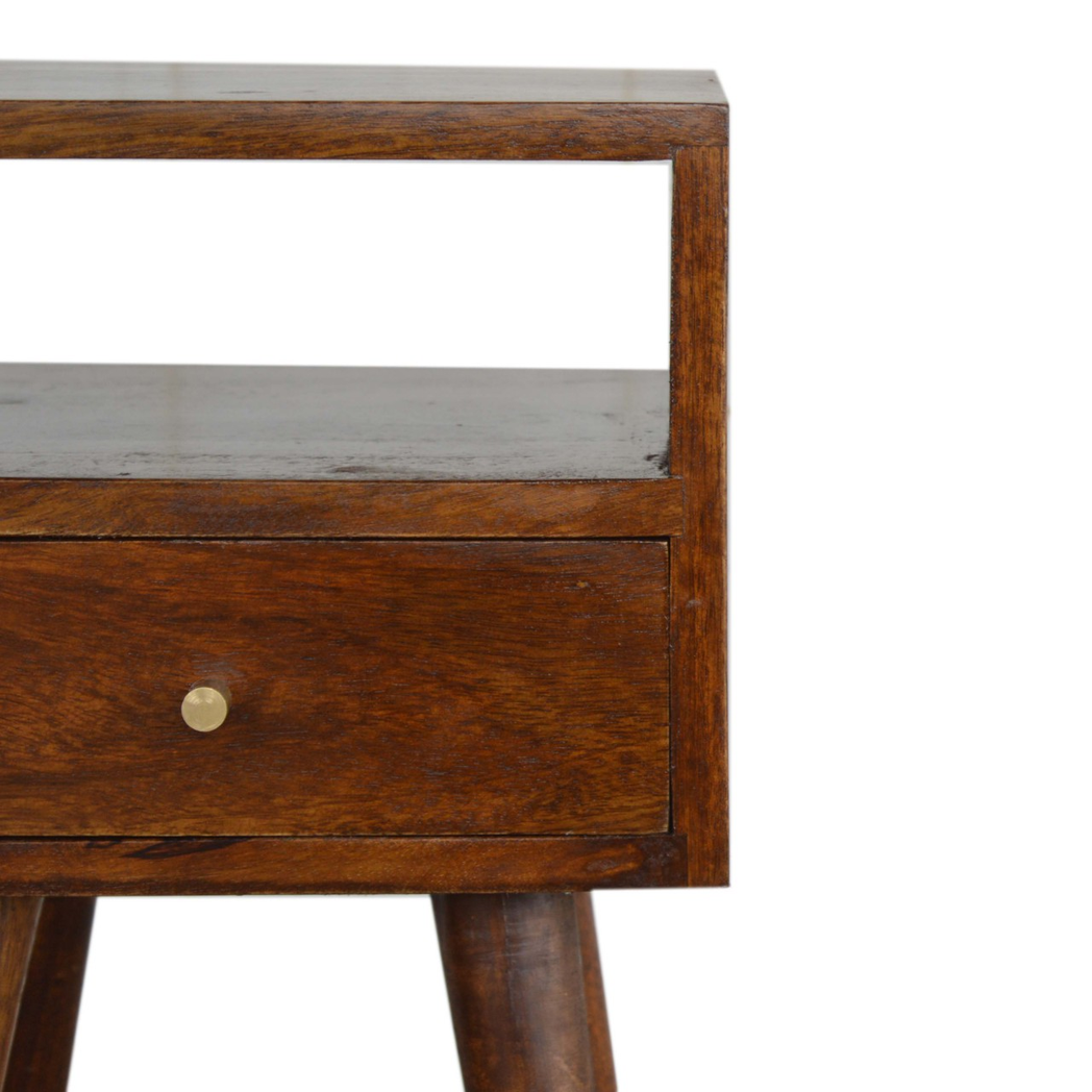 Artisan Furniture Solid Wood Mini Chestnut Bedside, 1 Drawer, 1 Open Slot, Brown