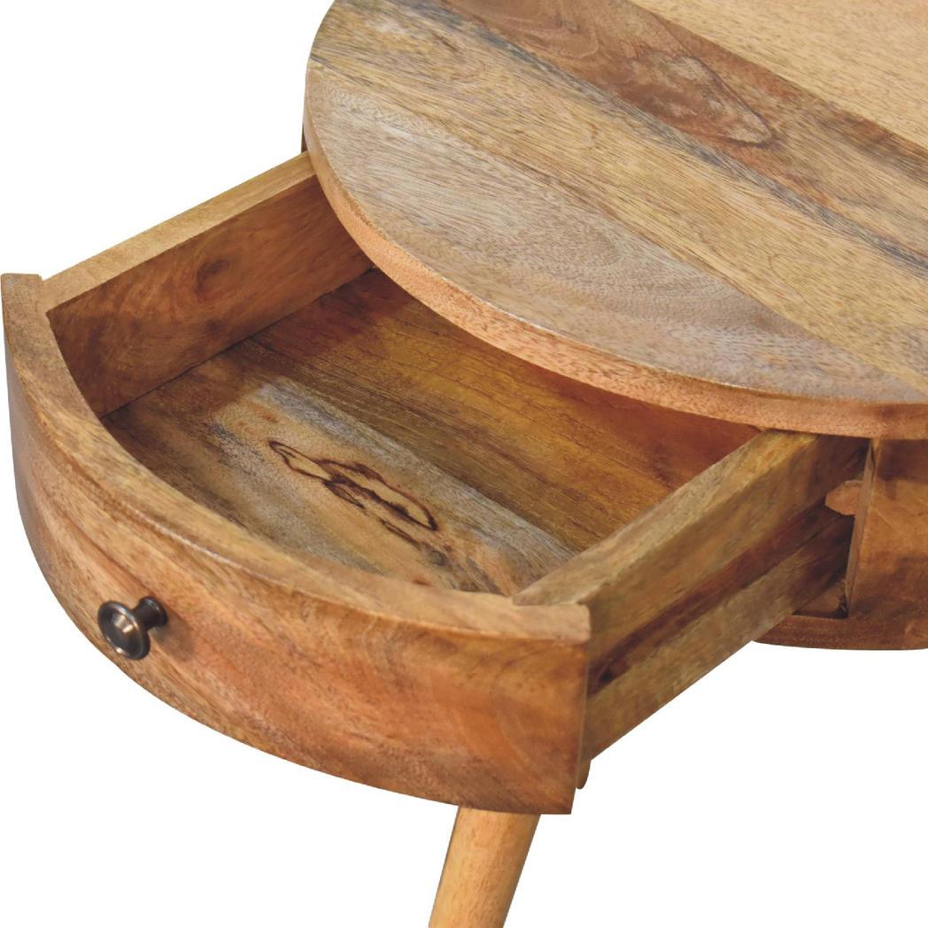 Artisan Furniture Solid Wood Mini Oak-ish Circular Shape Bedside, Brown, 1 Drawer