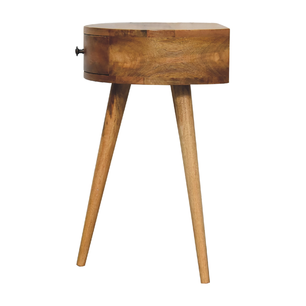 Artisan Furniture Solid Wood Mini Oak-ish Circular Shape Bedside, Brown, 1 Drawer