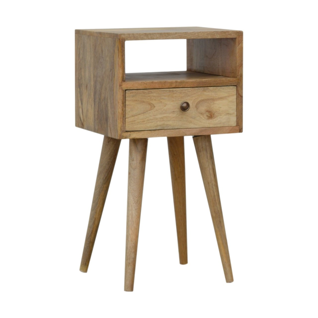 Artisan Furniture Solid Wood Mini Oak-ish Bedside, 1 Drawer, 1 Open Slot, Beige