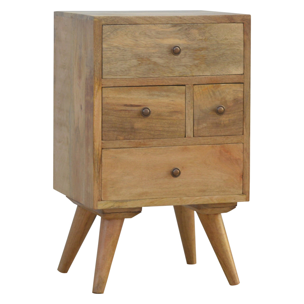 Artisan Furniture Solid Wood Wall Nordic Style 4 Drawer Multi Bedside, 4 Drawers, Brown