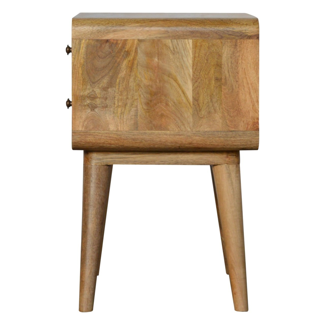 Artisan Furniture Solid Wood Curved Oak-ish Bedside, 2 Drawers, Brown Color