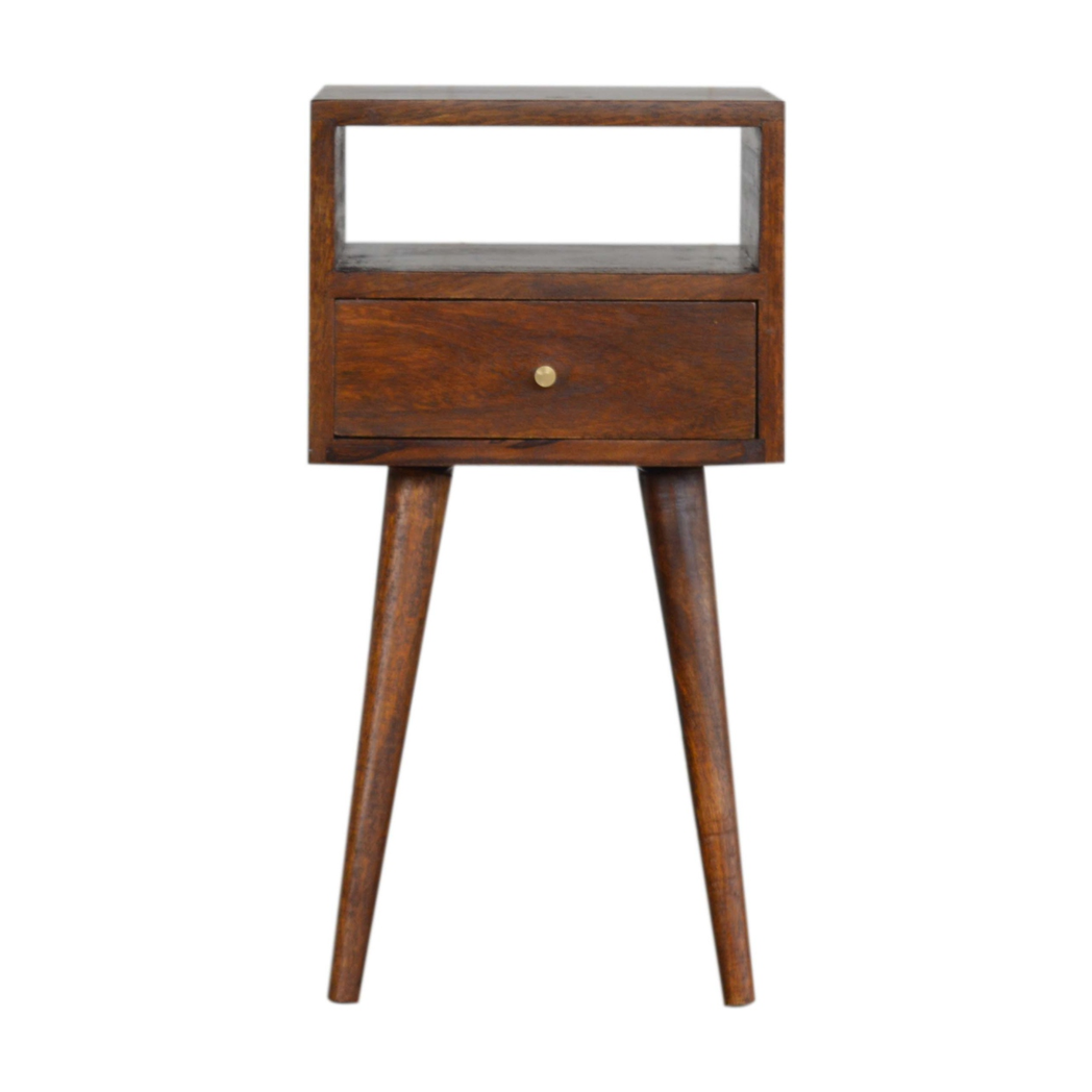 Artisan Furniture Solid Wood Mini Chestnut Bedside, 1 Drawer, 1 Open Slot, Brown