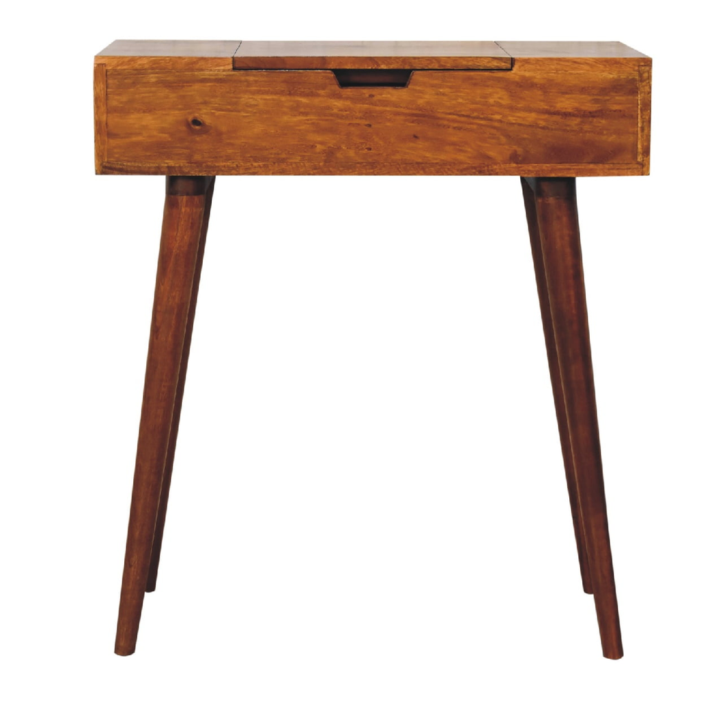 Artisan Furniture Solid Wood Mini Chestnut Fold Vanity, 4 Storage compartments with mirror, Brown