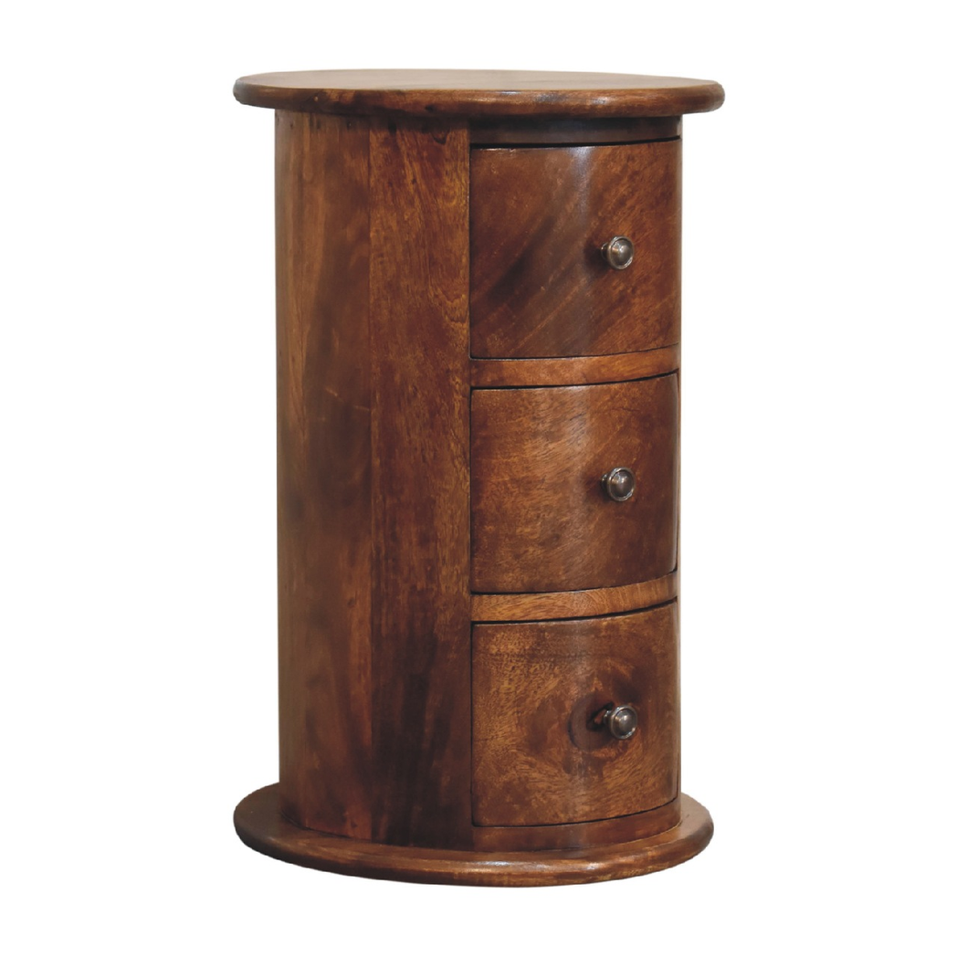 Artisan Furniture Solid Wood Mini Chestnut Drum Chest, 3 Drawers, Dark Brown