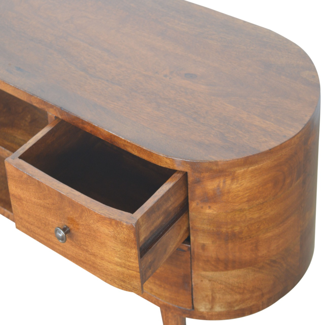 Artisan Furniture Solid Wood Chestnut Rounded Entertainment Unit, 4 Drawers, 2 Open Slots