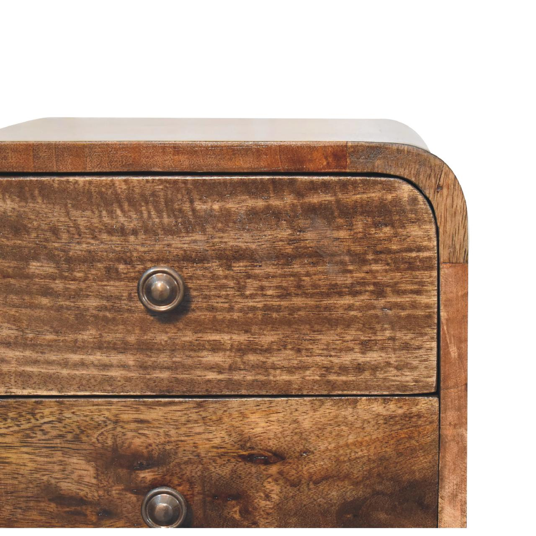 Artisan Furniture Solid Wood Mini Curved Grey Washed Bedside, Brown, 2 Drawers