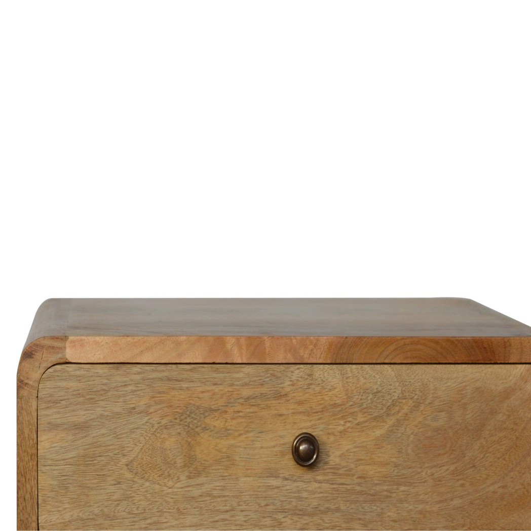 Artisan Furniture Solid Wood Curved Oak-ish Bedside, 2 Drawers, Brown Color