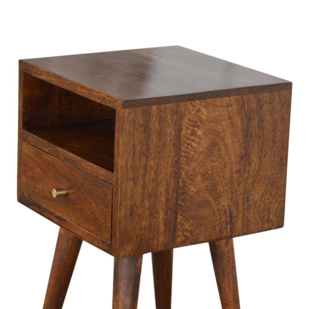 Artisan Furniture Solid Wood Mini Chestnut Bedside, 1 Drawer, 1 Open Slot, Brown