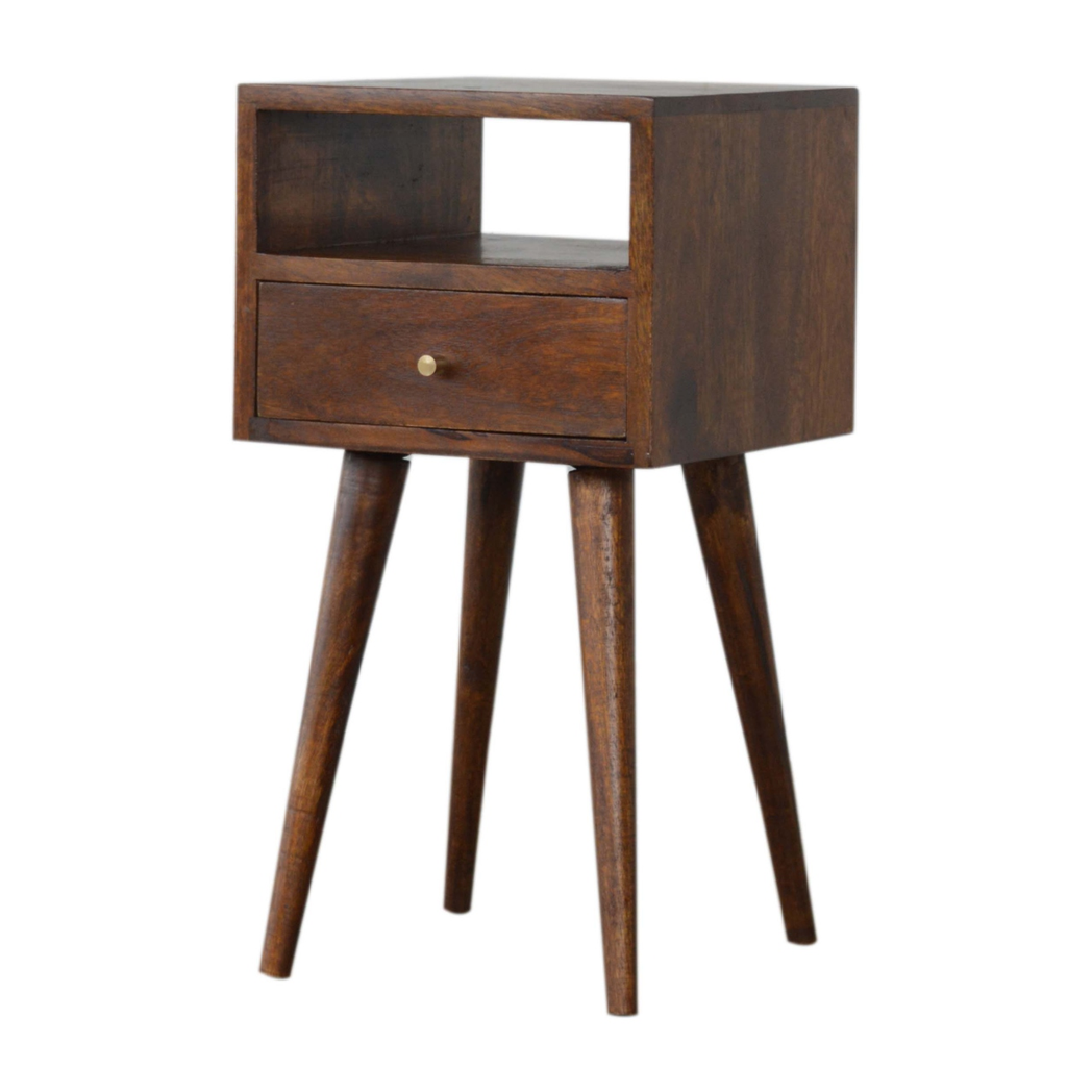Artisan Furniture Solid Wood Mini Chestnut Bedside, 1 Drawer, 1 Open Slot, Brown
