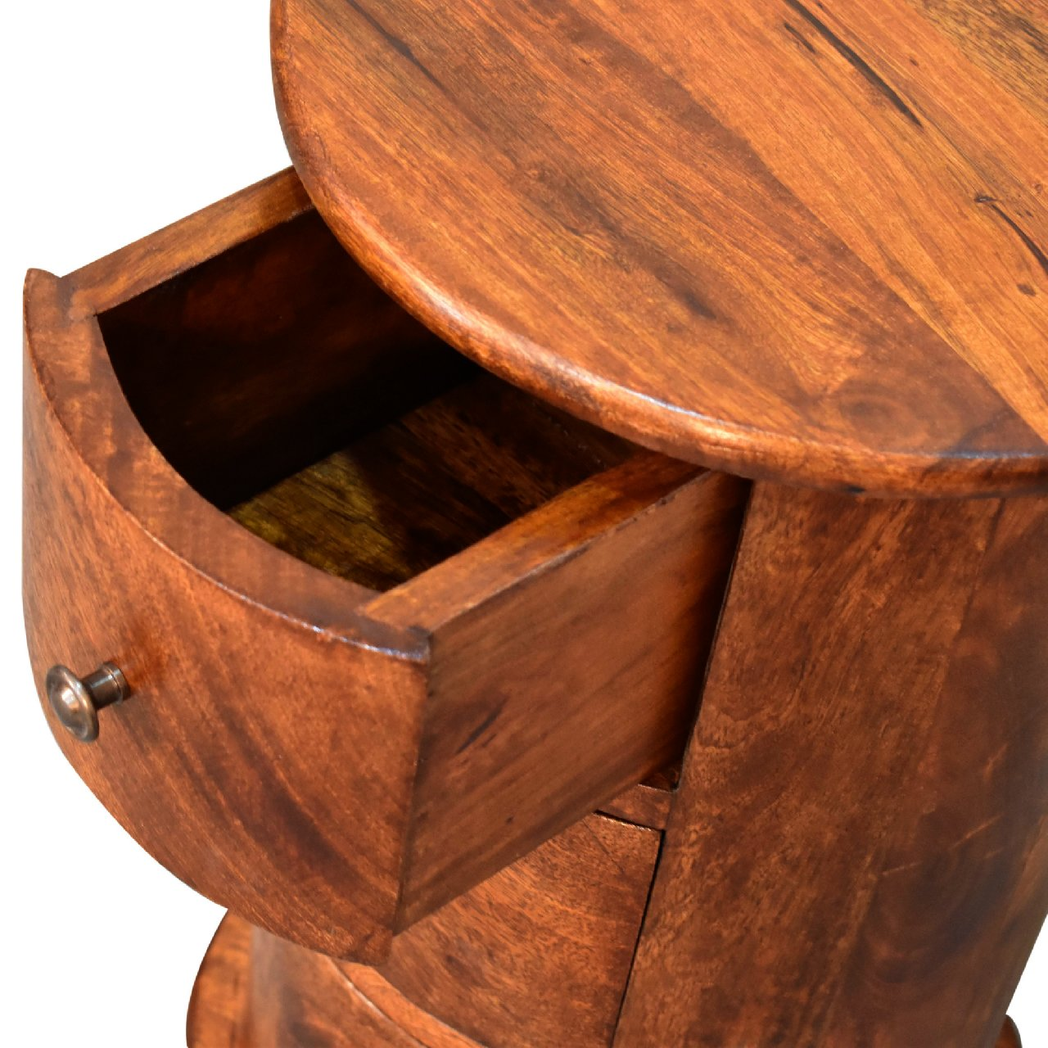 Artisan Furniture Solid Wood Mini Chestnut Drum Chest, 3 Drawers, Dark Brown