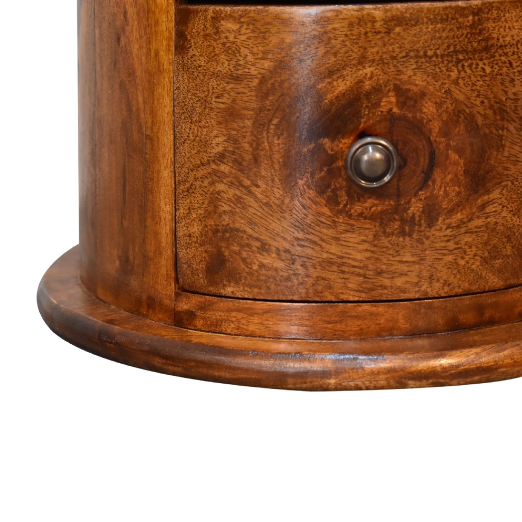 Artisan Furniture Solid Wood Mini Chestnut Drum Chest, 3 Drawers, Dark Brown