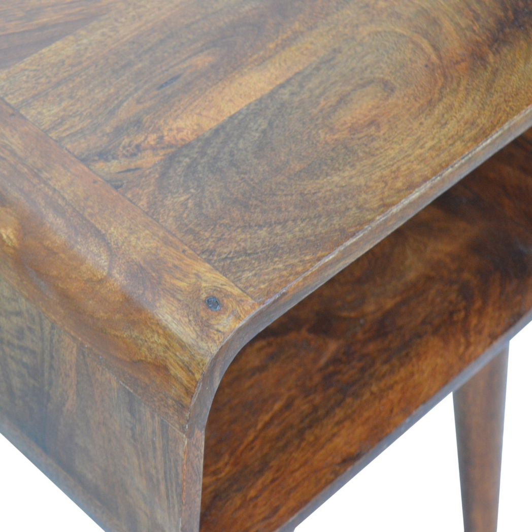 Artisan Furniture Solid Wood Curved Open Chestnut Bedside, Dark Brown, 1 Open Slot