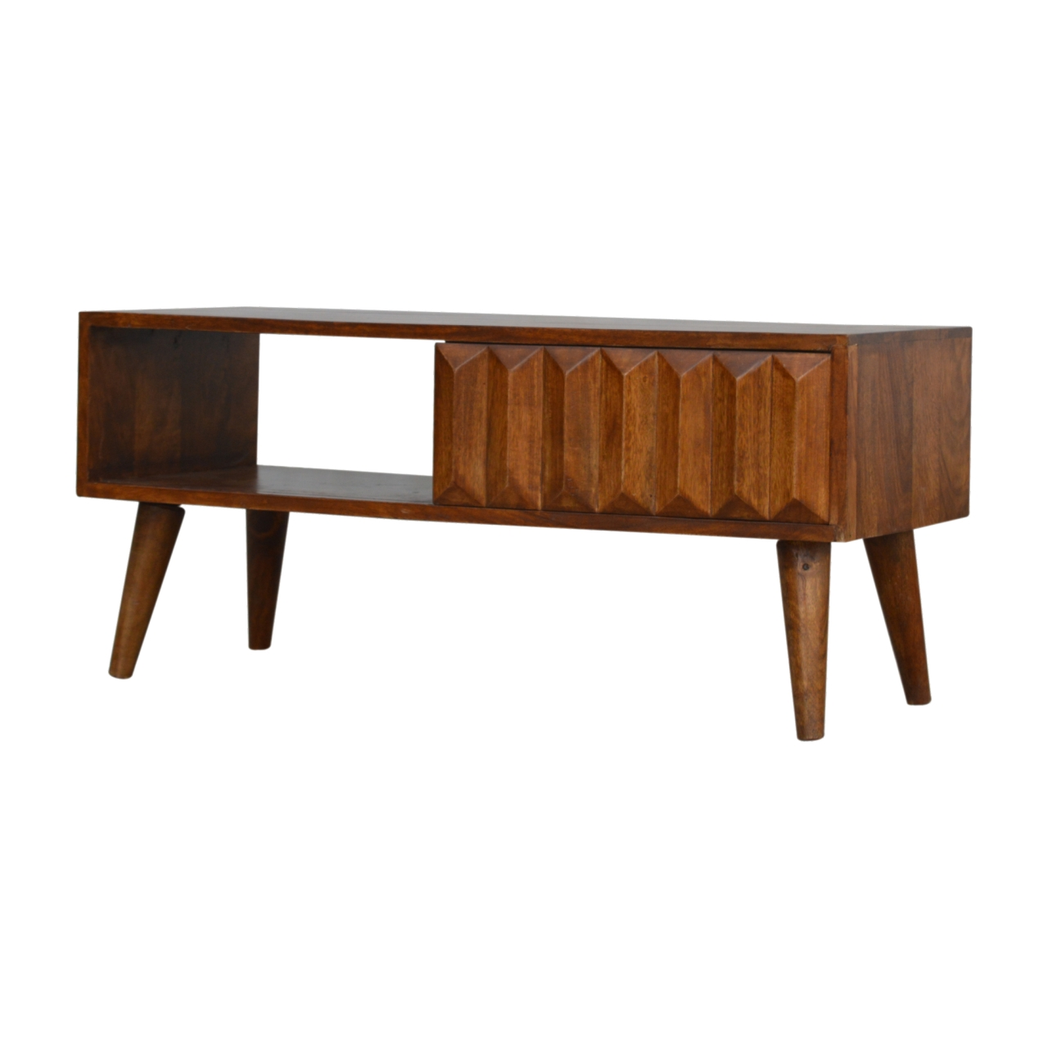 Artisan Furniture Solid Wood Chestnut Prism Sliding Media Unit, 1 Open Slot, 1 Side Sliding Door, Dark Brown