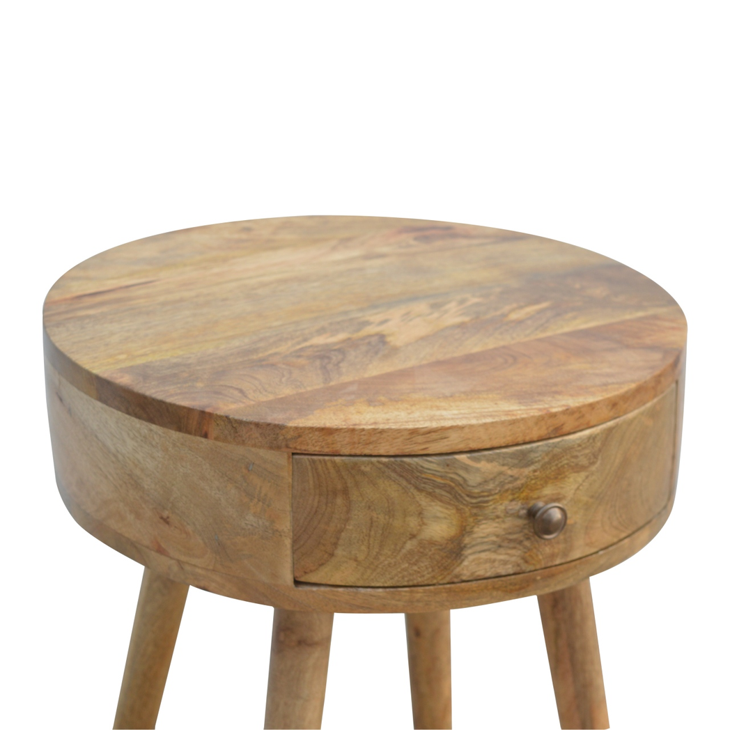 Artisan Furniture Solid Wood Nordic Circular Shaped Bedside, Beige, 1Drawer