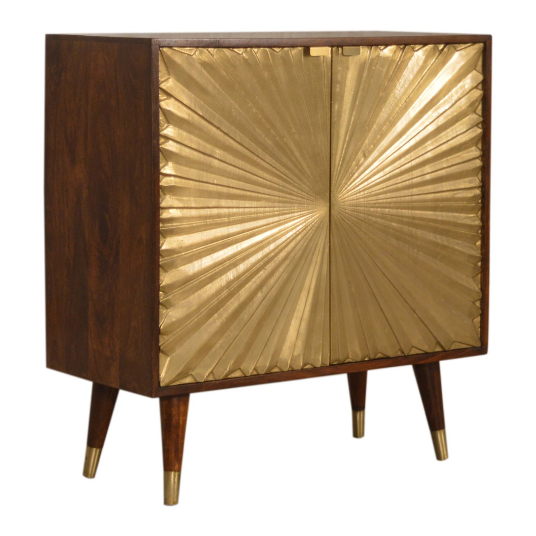 Artisan Furniture Solid Wood Manila Gold Cabinet, 2 Doors, Brown & Golden