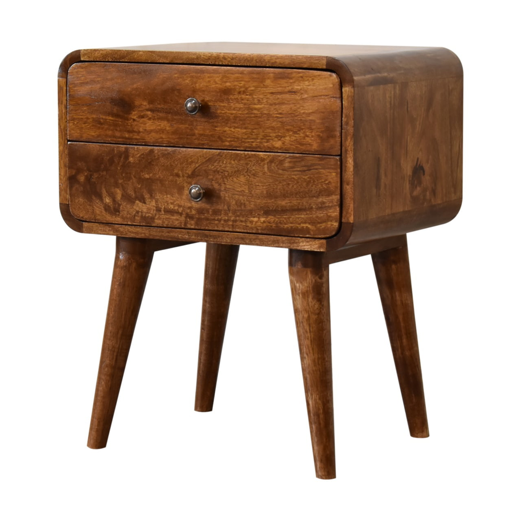 Artisan Furniture Solid Wood Curved Chestnut Bedside, Brown, 2Drawers