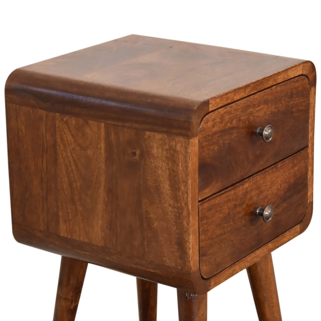Artisan Furniture Solid Wood Mini Chestnut Curved Bedside, Brown, 2Drawers